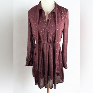 💜 5/$20 Blu Pepper Burgundy Polka Dot Long Sleeve Dress Size S